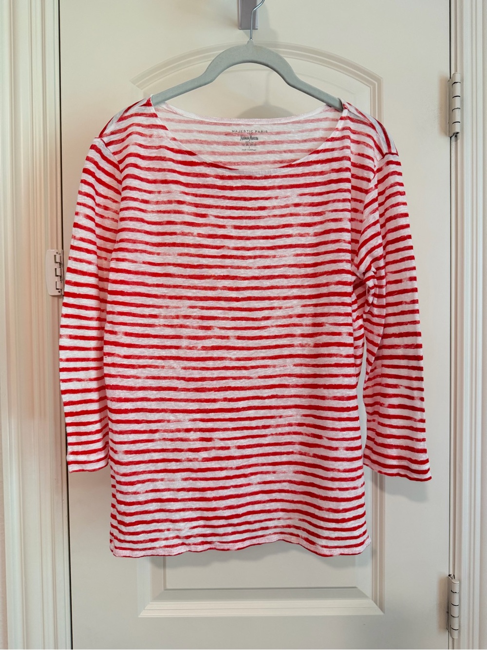Neiman Marcus Red Striped Linen Boatneck Tee 2 (M)